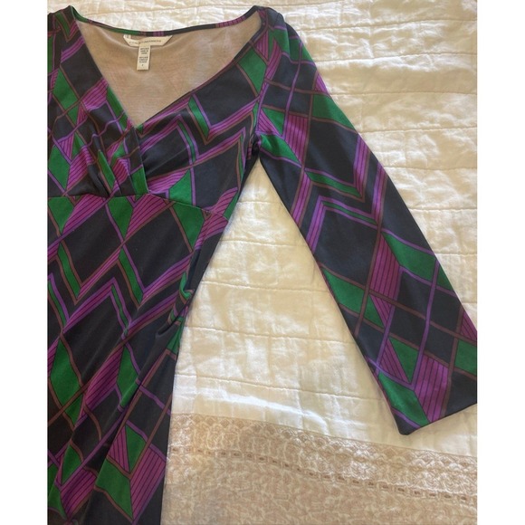 Diane Von Furstenberg Silk Psychedelic Geometric Midi Dress Sz 2 Retro 70s Mod - Picture 9 of 11